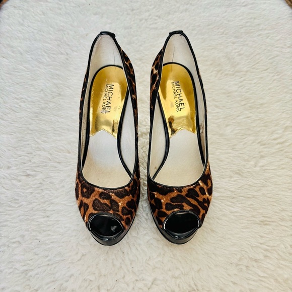 Michael Kors Dye Composed Cow Hair Calf Leather Platform High Heels Shoes Sz 8 M - Picture 3 of 12